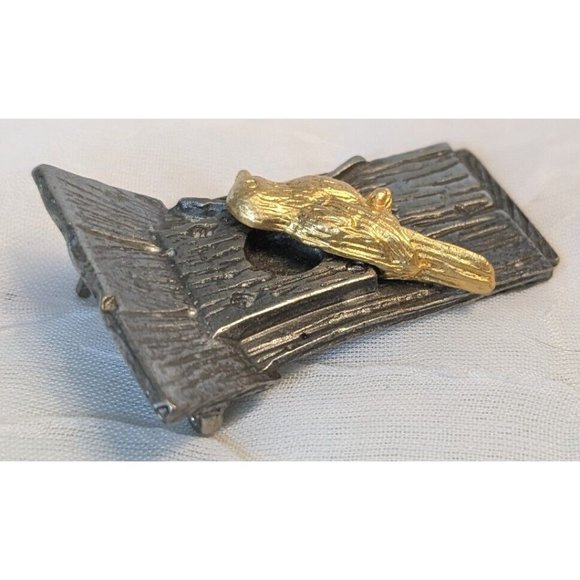 M. Bastin Birdhouse Signed Brooch Pinback Pewter Vtg 1999 Gold Tone Lapel Nature - Picture 4 of 12
